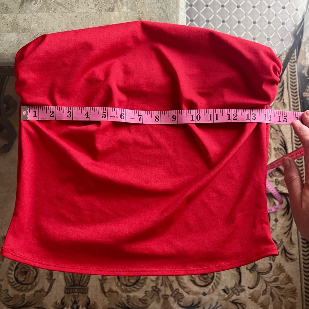 Cache Red Stretch Strapless Crop Top L - image 6